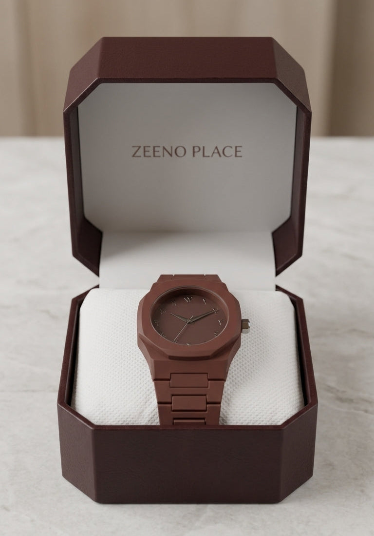 Minimalist Brown Arabic Dial Watch by Zeeno Place