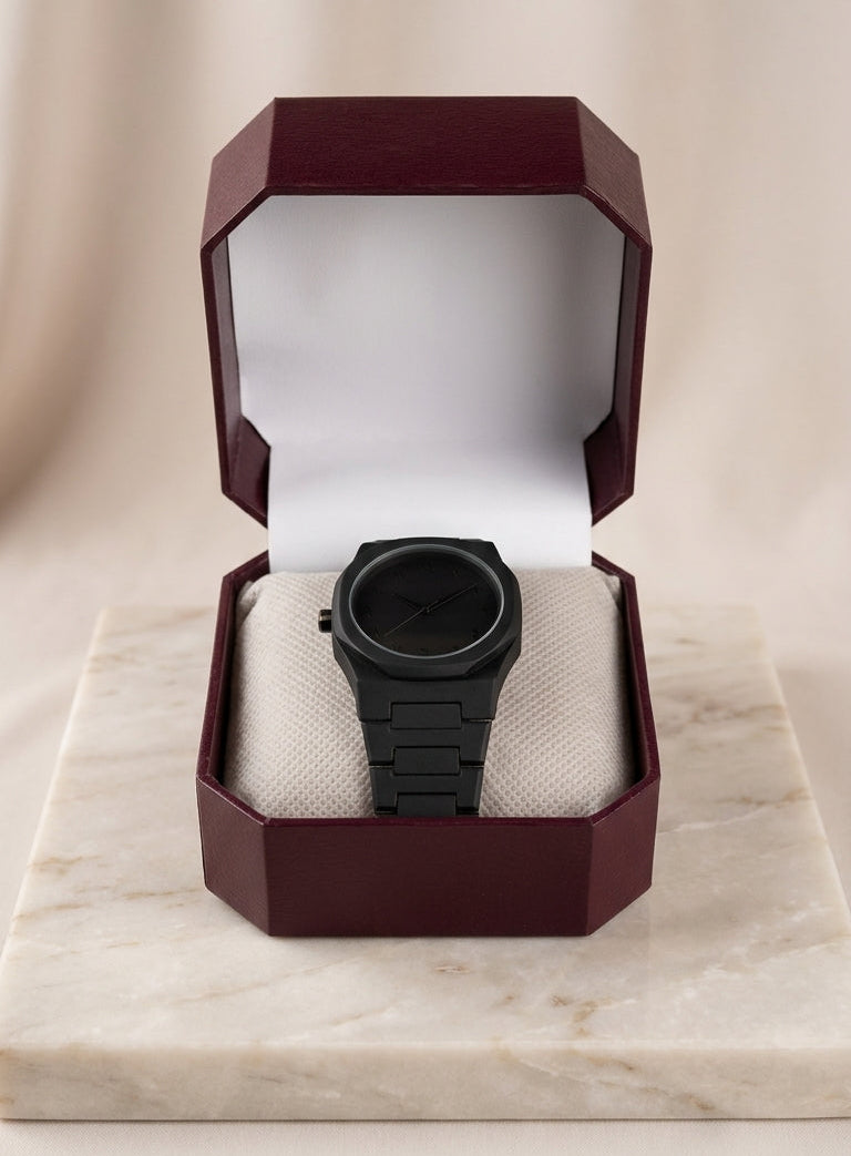 Minimalist Matte Black Arabic Dial Watch by Zeeno Place