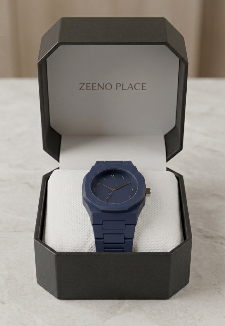 Minimalist Navy Blue Arabic Dial Watch by Zeeno Place