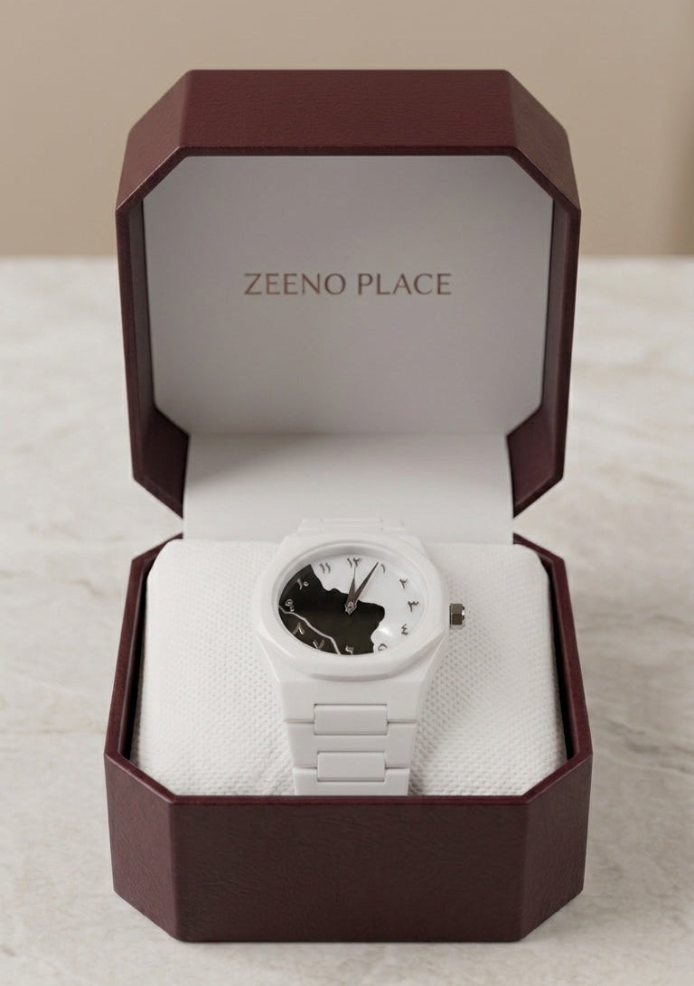 Minimalist White Arabic Dial Watch by Zeeno Place