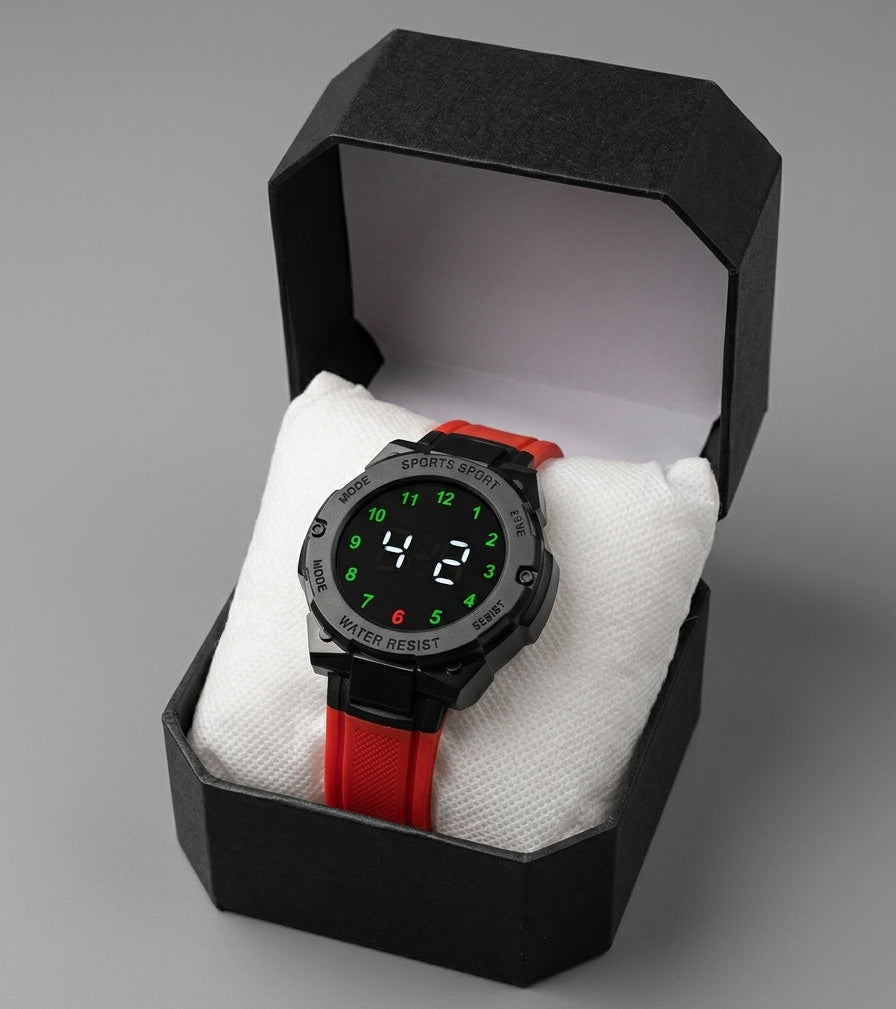 Zeeno Place Digital Touch Screen LED Watch with Crimson Red Silicone Strap