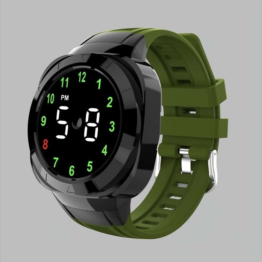 Zeeno Place Digital Touch Screen LED Watch with Olive Green Silicone Strap