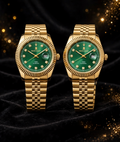 Zeeno Place Montagut 1880 Luxury Gold Watches with Emerald Green Dial Showcase