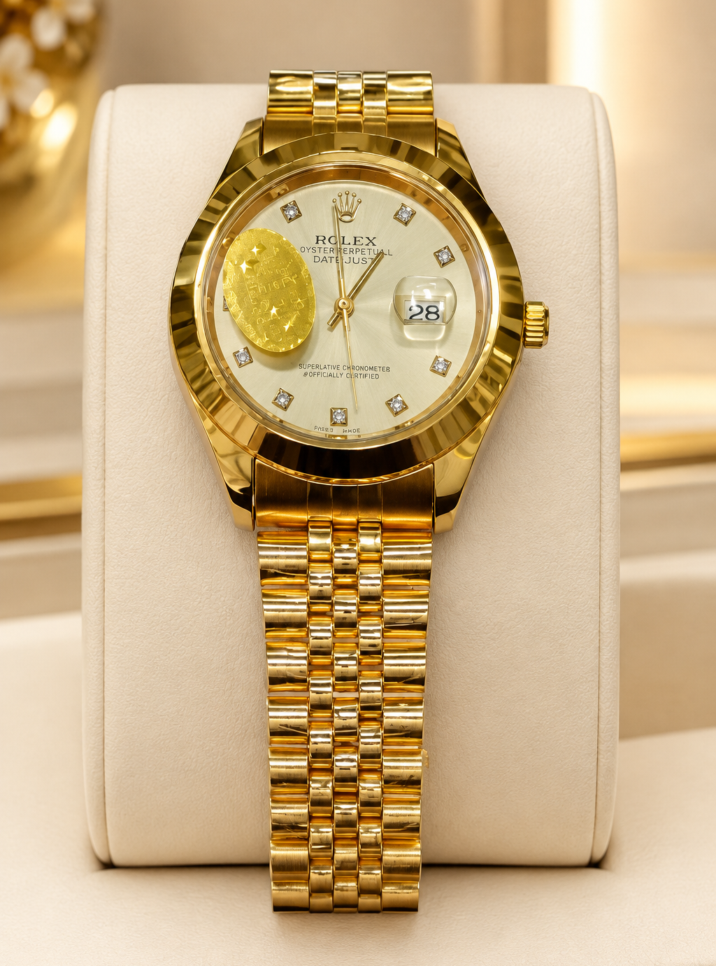Zeeno Luxury Gold Watch with Champagne Dial and Crystal Markers